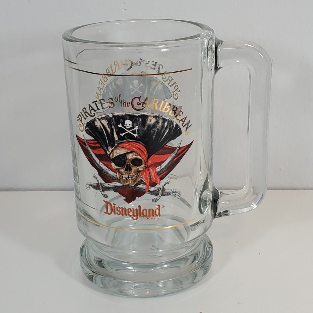 Disneyland Park Pirates of the Caribbean Beer Mug 6" Glass Heavy Stein Cup